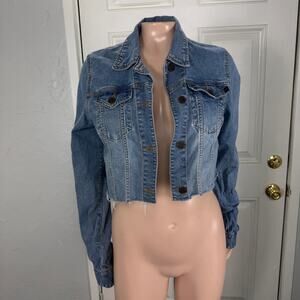 Vintage Y2K Abercrombie Fitch Women's Cropped Jacket Jean L Denim Raw hem FF27